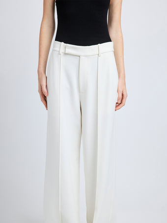 Proenza Schouler Detail image of model wearing Weyes Pant In Matte Viscose Crepe in white