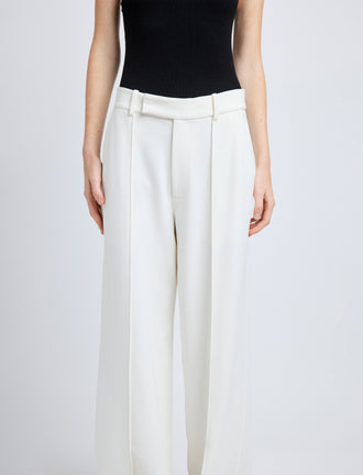 Proenza Schouler Detail image of model wearing Weyes Pant In Matte Viscose Crepe in white