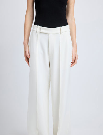 Proenza Schouler Detail image of model wearing Weyes Pant In Matte Viscose Crepe in white