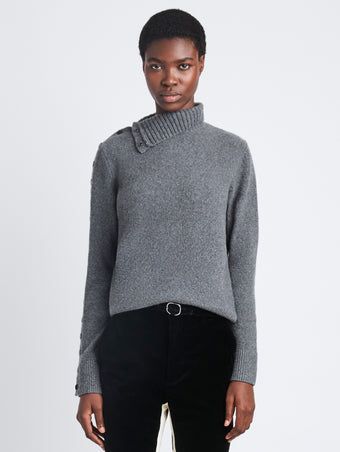Cropped front view of Camilla Sweater In Lofty Eco Cashmere in dark grey melange