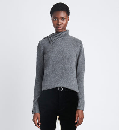 Cropped front view of Camilla Sweater In Lofty Eco Cashmere in dark grey melange