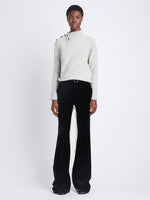 Front image of model wearing Camilla Sweater In Lofty Eco Cashmere in light grey melange
