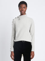 Cropped front image of model wearing Camilla Sweater In Lofty Eco Cashmere in light grey melange