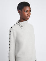 Detail image of model wearing Camilla Sweater In Lofty Eco Cashmere in light grey melange