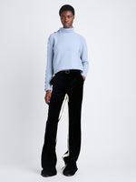 Front view of model wearing Camilla Sweater In Lofty Eco Cashmere in pale blue