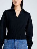 Detail image of model in Jeanne Sweater in Eco Cashmere in black