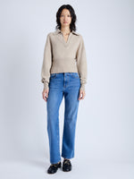 Front image of model wearing Jeanne Sweater In Eco Cashmere in oatmeal