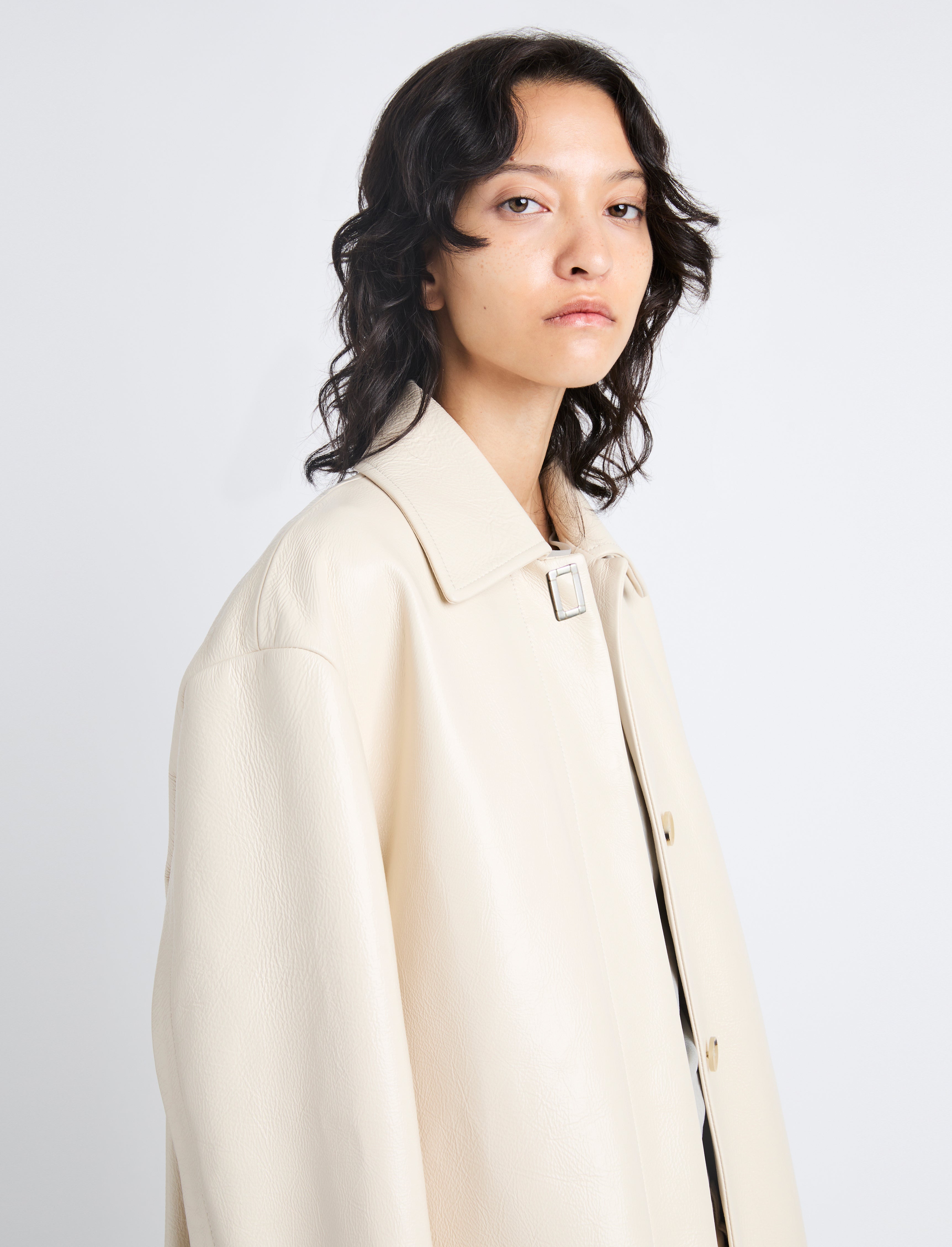 Proenza Schouler Billie Coat in Lacquered Leather - Ecru