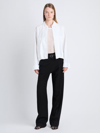 Front image of  image of Emerson Jacket In Washed Cotton Poplin in white unzipped