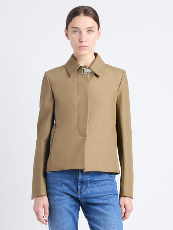 Front cropped image of model wearing Lana Jacket In Eco Cotton Twill in DRAB