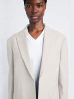 Detail image of model wearing Devon Jacket In Viscose Wool in CREAM