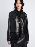 Detail image of model in Roos Jacket In Leather in black