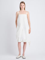 Front full length image of model wearing Emilia Dress In Lightweight Crinkle Poplin in OFF WHITE