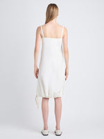 Back full length image of model wearing Emilia Dress In Lightweight Crinkle Poplin in OFF WHITE