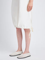 Detail image of model wearing Emilia Dress In Lightweight Crinkle Poplin in OFF WHITE