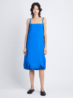 Front full length image of model wearing Emilia Dress In Lightweight Crinkle Poplin in BLUE