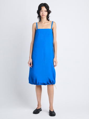 Front full length image of model wearing Emilia Dress In Lightweight Crinkle Poplin in BLUE