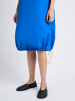 Detail image of model wearing Emilia Dress In Lightweight Crinkle Poplin in BLUE
