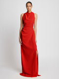 Front image of model wearing Faye Backless Dress In Matte Viscose Crepe in red