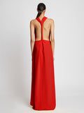 Back image of model wearing Faye Backless Dress In Matte Viscose Crepe in red