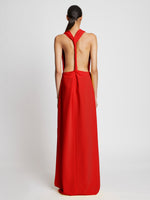 Back image of model wearing Faye Backless Dress In Matte Viscose Crepe in red