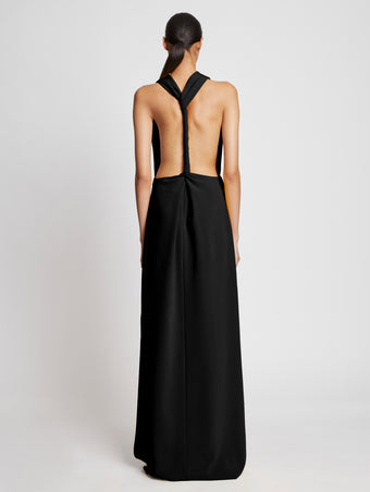 Back image of model in Matte Crepe Backless Dress in black