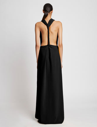Back image of model in Matte Crepe Backless Dress in black