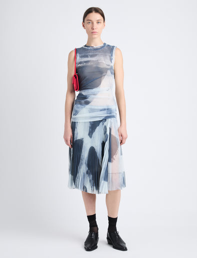 Front image of model wearing Zoe Dress In Printed Nylon Jersey in slate