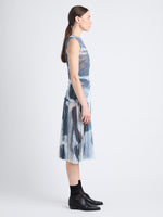 Side image of model wearing Zoe Dress In Printed Nylon Jersey in slate