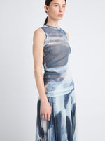 Detail image of model wearing Zoe Dress In Printed Nylon Jersey in slate