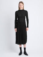 Front image of model wearing Riley Dress In Pleated Jersey in black