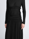 Detail image of model wearing Riley Dress In Pleated Jersey in black