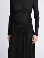 Detail image of model wearing Riley Dress In Pleated Jersey in black