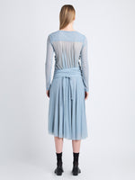 Back image of model wearing Riley Dress In Pleated Jersey in steel