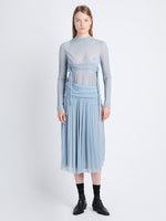 Front image of model wearing Riley Dress In Pleated Jersey in steel