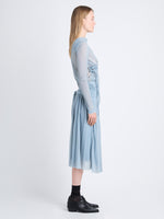 Side image of model wearing Riley Dress In Pleated Jersey in steel