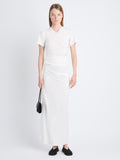 Front image of model in Sidney Dress In Silk Viscose in off white