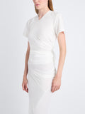 Detail image of model in Sidney Dress In Silk Viscose in off white