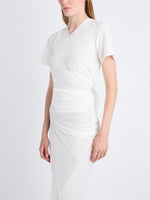 Detail image of model in Sidney Dress In Silk Viscose in off white