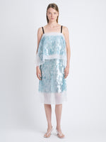 Front image of model in Dia Dress In Glass Sequin Embroidery in clear