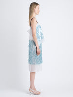 Side image of model in Dia Dress In Glass Sequin Embroidery in clear