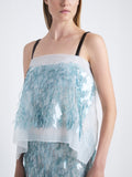 Detail image of model in Dia Dress In Glass Sequin Embroidery in clear