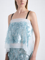 Detail image of model in Dia Dress In Glass Sequin Embroidery in clear