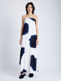 Front image of model in Margot Dress In Printed Viscose Crepe in white multi