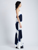 Side image of model in Margot Dress In Printed Viscose Crepe in white multi