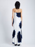 Back image of model in Margot Dress In Printed Viscose Crepe in white multi