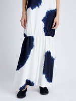 Detail image of model in Margot Dress In Printed Viscose Crepe in white multi
