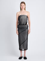 Front image of model wearing Gwen Strapless Dress In Silk Nylon in black