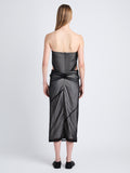 Back image of model wearing Gwen Strapless Dress In Silk Nylon in black