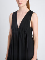 Detail image of model wearing Lorna Dress In Viscose Mesh in BLACK